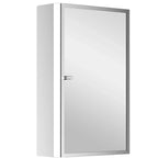 Wall-mounted stainless steel mirror cabinet with single door and silver frame