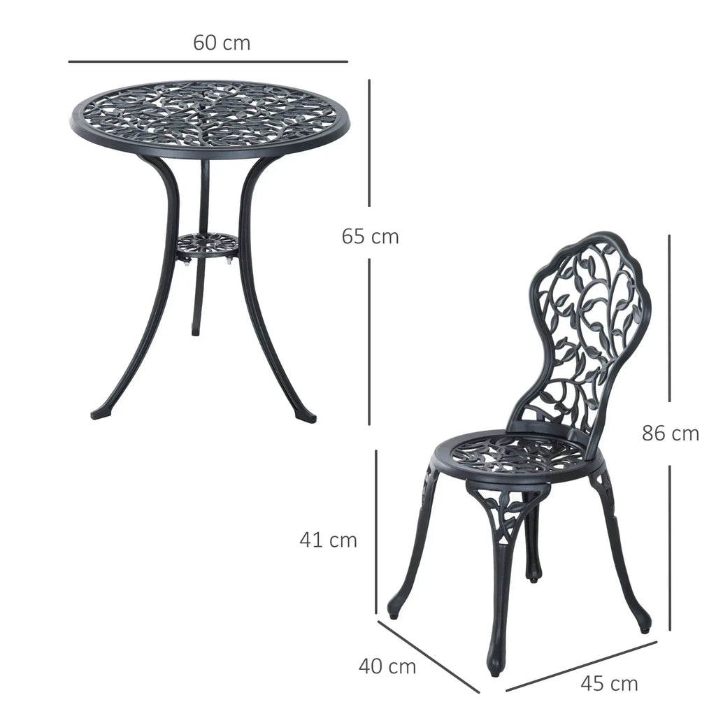 3 Pcs Aluminium Bistro Set Garden Furniture Dining Table Chairs Antique Outdoor Seat Patio Seater Black - Bobobiy