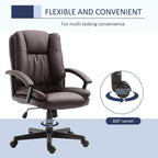 Brown mid-back office chair with swivel base for 360 movement and rolling caster wheels
