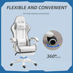 White PU gaming chair with 360° swivel and thick padded seat and back