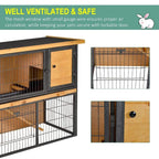 Well-ventilated guinea pig hutch with black wire runs and lockable wooden door panel