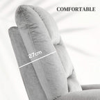 Grey lift-and-recline massage armchair back and side profile, 27cm measure