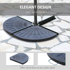 Two-piece umbrella stand weights in dark resin with central post mount and handles