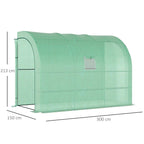 Walk-in green greenhouse tent with arched end zip door and center window screen