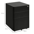 Black lockable rolling filing cabinet, three-drawer steel cabinet with smooth top