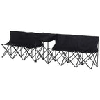 Black 6-seat folding sports bench with padded backrest and metal folding frame