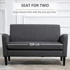Charcoal grey two-seat sofa with thick seat cushion and tall backrest
