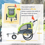 Green 3-wheel pet bike trailer cart with mesh side panels and hitch coupler