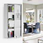 Wall-mounted stainless medicine cabinet with frosted glass door and multi-tier shelves