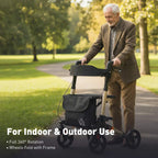 Rollator walker with black seat and storage bag, gold frame, four wheels