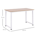 Light wood tabletop writing desk with white metal legs and sturdy frame