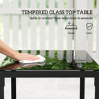 Tempered glass tabletop on dark rattan bistro table frame