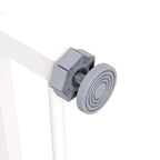 White gate mounting screw and ridged adjuster wheel on a pressure mount bracket