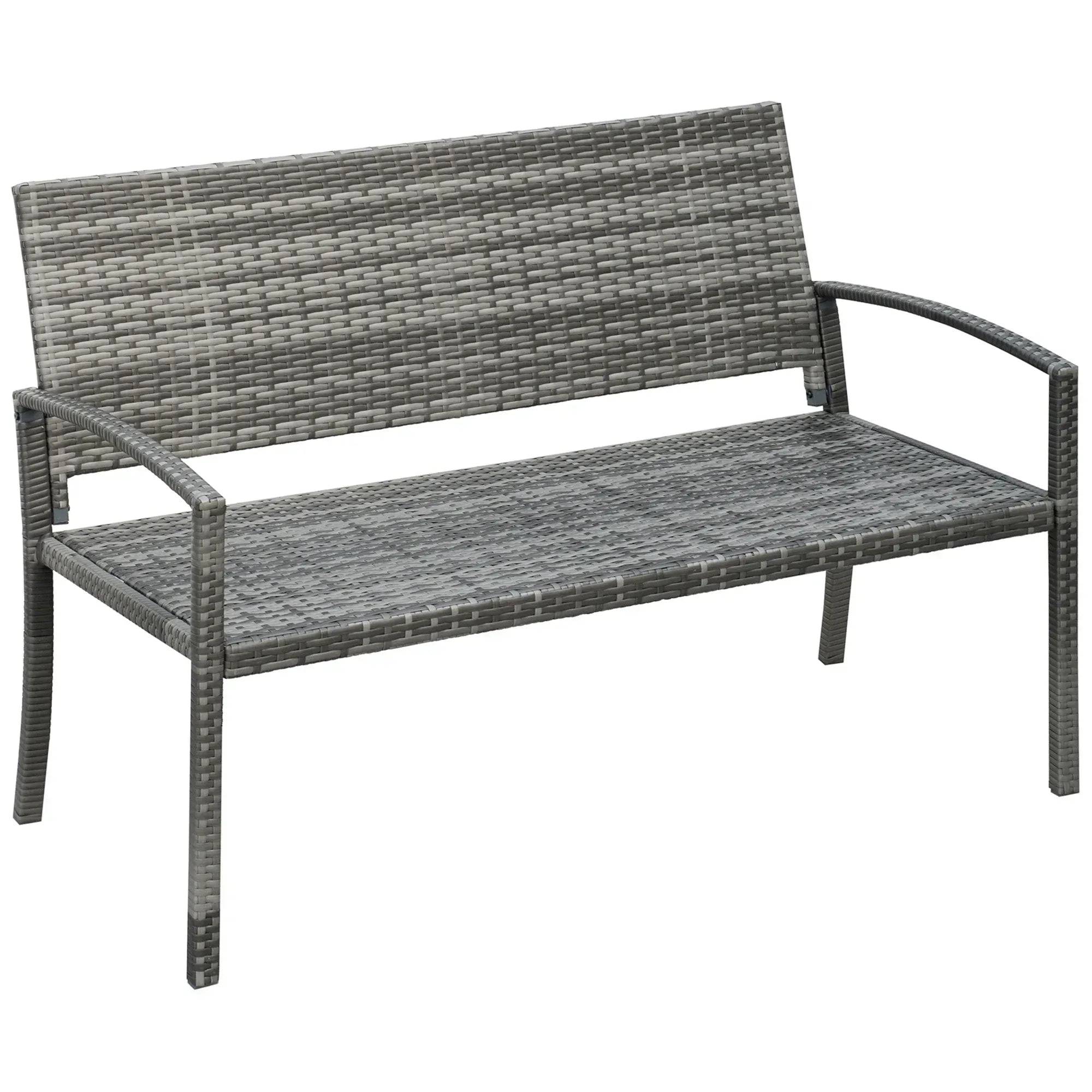 2 Seater Poly Rattan Garden Bench, All Weather Wicker Garden Loveseat, Outdoor Seating Bench with 240 Load Capacity, Backrest and Armrests for Patio, Terrace, Balcony, Grey - Bobobiy