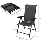 Grey folding garden chair with 7-position adjustable backrest, armrests, and legs