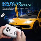 Yellow kids electric ride-on sports car with 2.4G parent remote controller