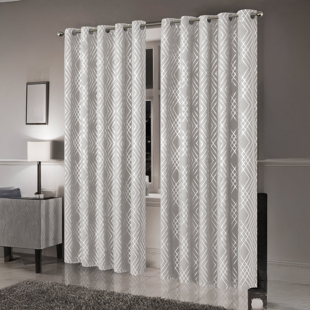 Geometric Natural Sparkle Blackout Curtains Soft Thermal Insulated Eyelet Ring Top Living Room & Bedroom Drapes