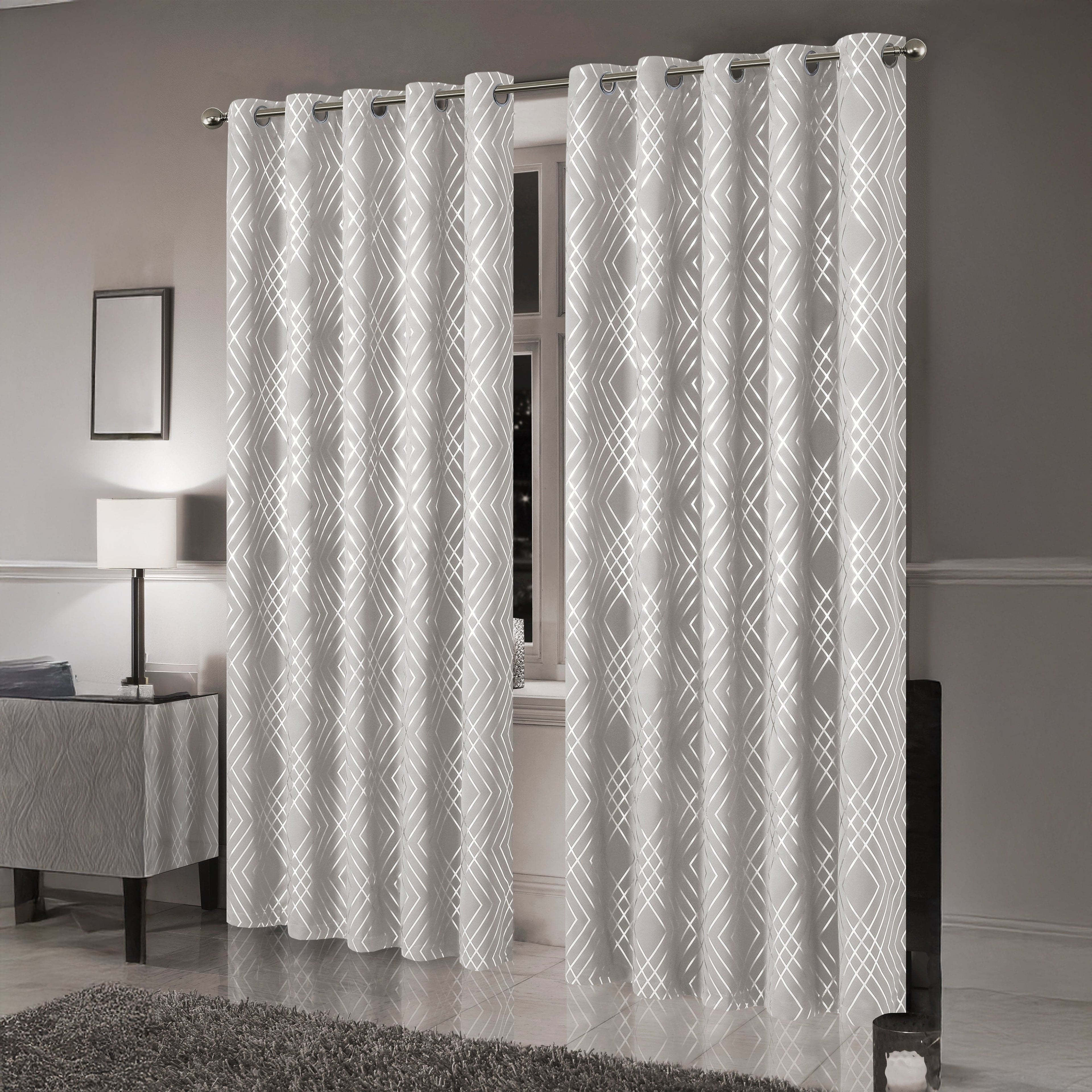 Geometric Natural Sparkle Blackout Curtains Soft Thermal Insulated Eyelet Ring Top Living Room & Bedroom Drapes