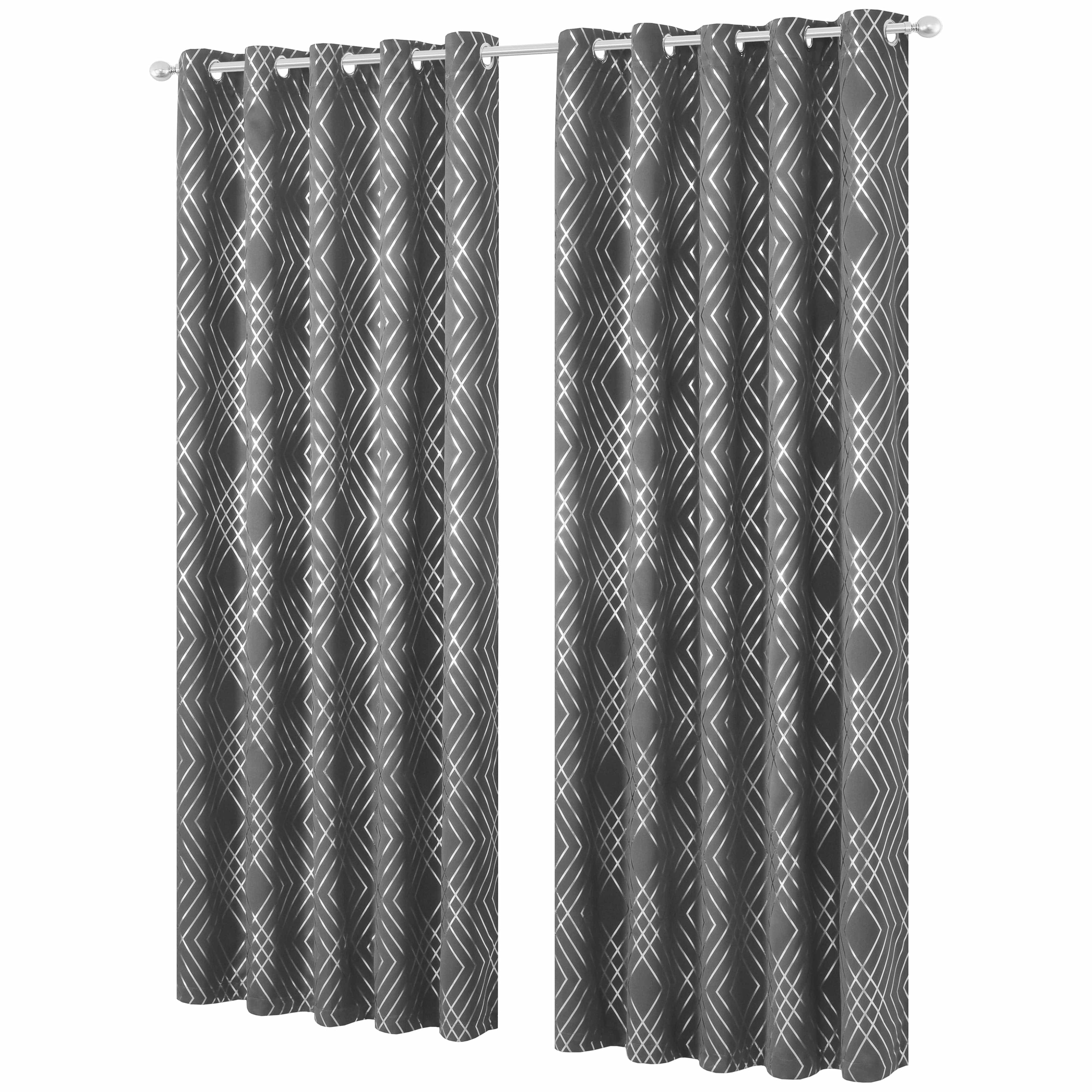 Geometric Silver Sparkle Blackout Curtains Soft Thermal Insulated Eyelet Ring Top Living Room & Bedroom Drapes