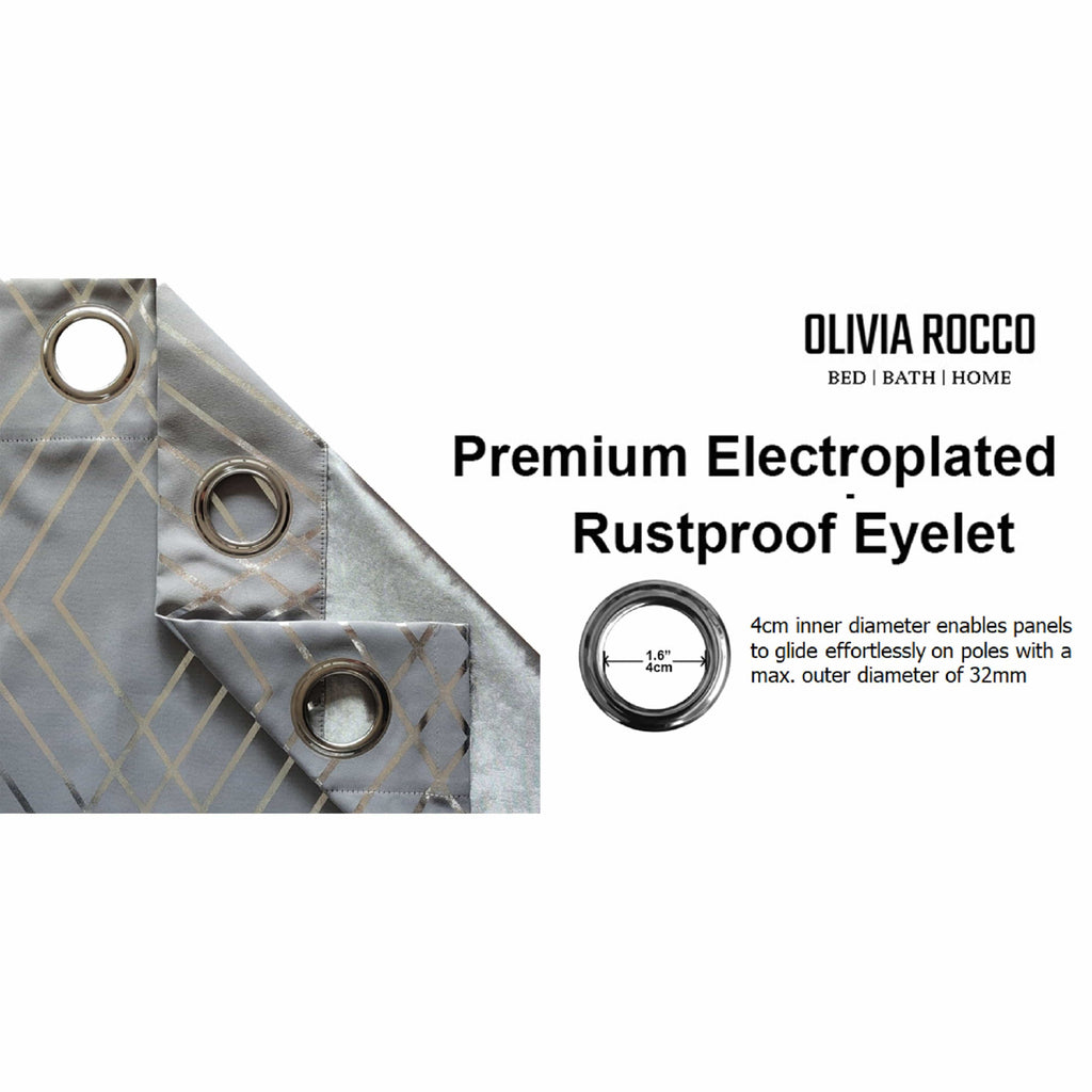 Geometric Silver Sparkle Blackout Curtains Soft Thermal Insulated Eyelet Ring Top Living Room & Bedroom Drapes