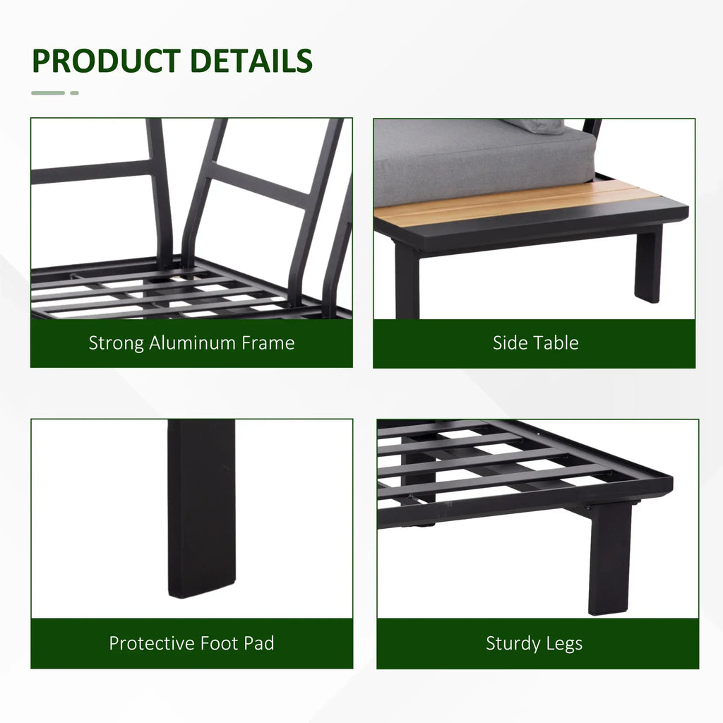 4 Pieces Aluminium Garden Furniture Set L Shape Sofa Set with Tables, Cushions for Indoor, Garden, Patio, Dark Grey - Bobobiy