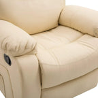 Beige PU leather recliner chair close-up of armrest control and seat cushion.