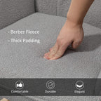 Light grey fleece nursery glider rocker seat with foot pressing into thick padding