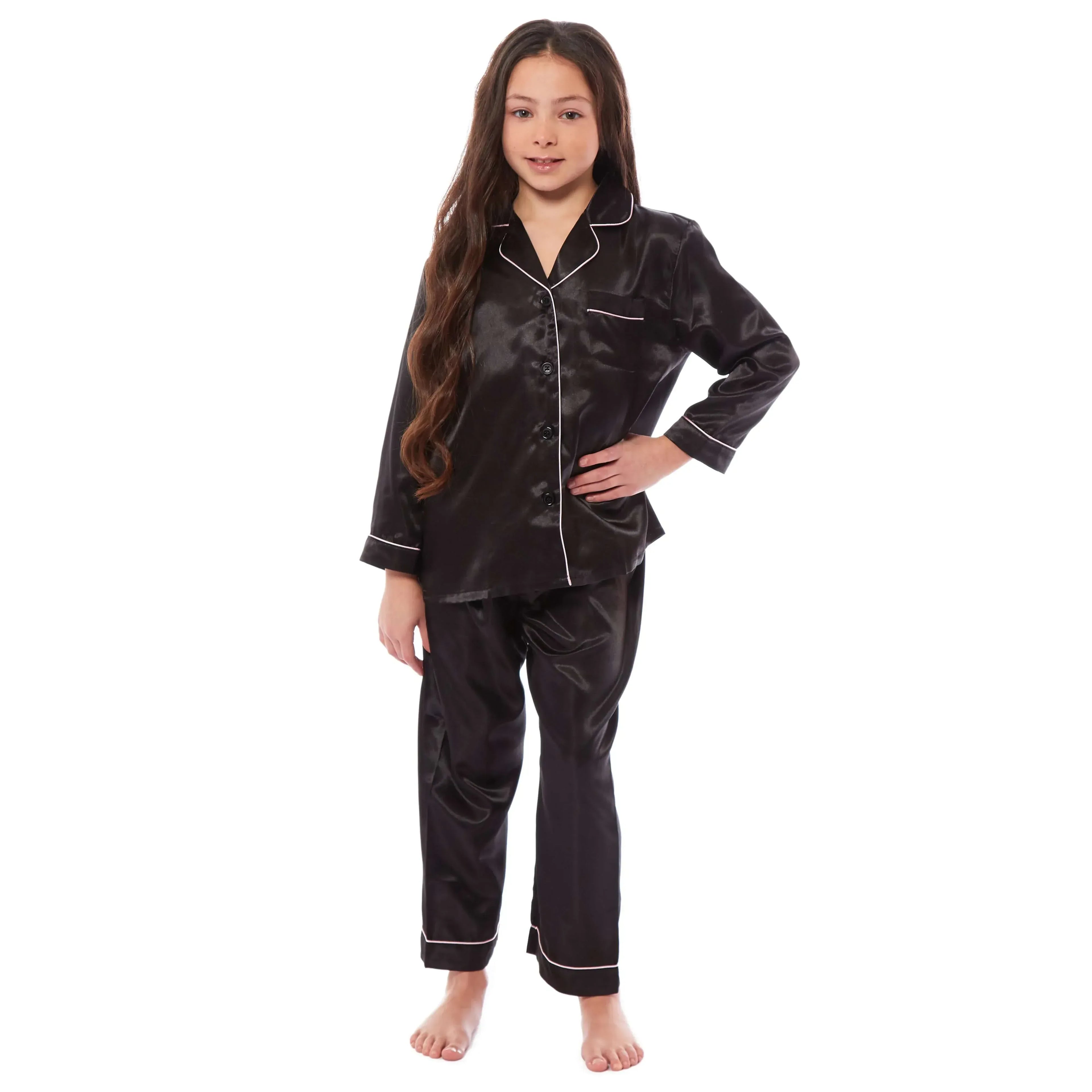 girls-long-sleeve-satin-silk-pyjama-set-comfortable-button-down-sleepwear-in-black-pink-grey-sizes-5-14-yrs-by-daisy-dreamer-pyjamas-1176513388 - Bobobiy