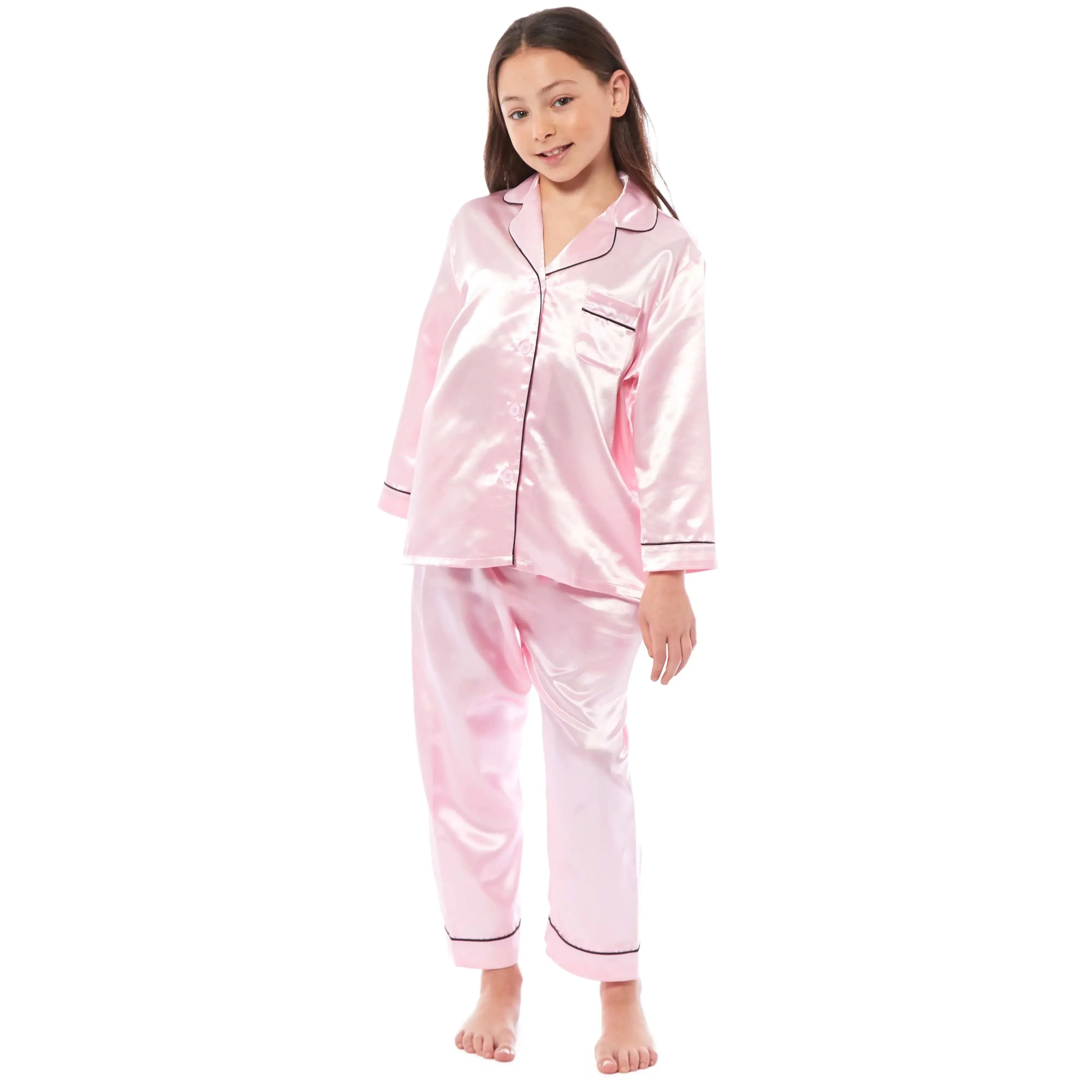 girls-satin-silk-long-sleeve-pyjama-set-elegant-loungewear-cosy-nightwear-button-down-shirt-loose-fit-pants-black-pink-grey-sizes-5-14-by-daisy-dreamer-5-6-yrs-pink-pyjamas-1052974006 - Bobobiy