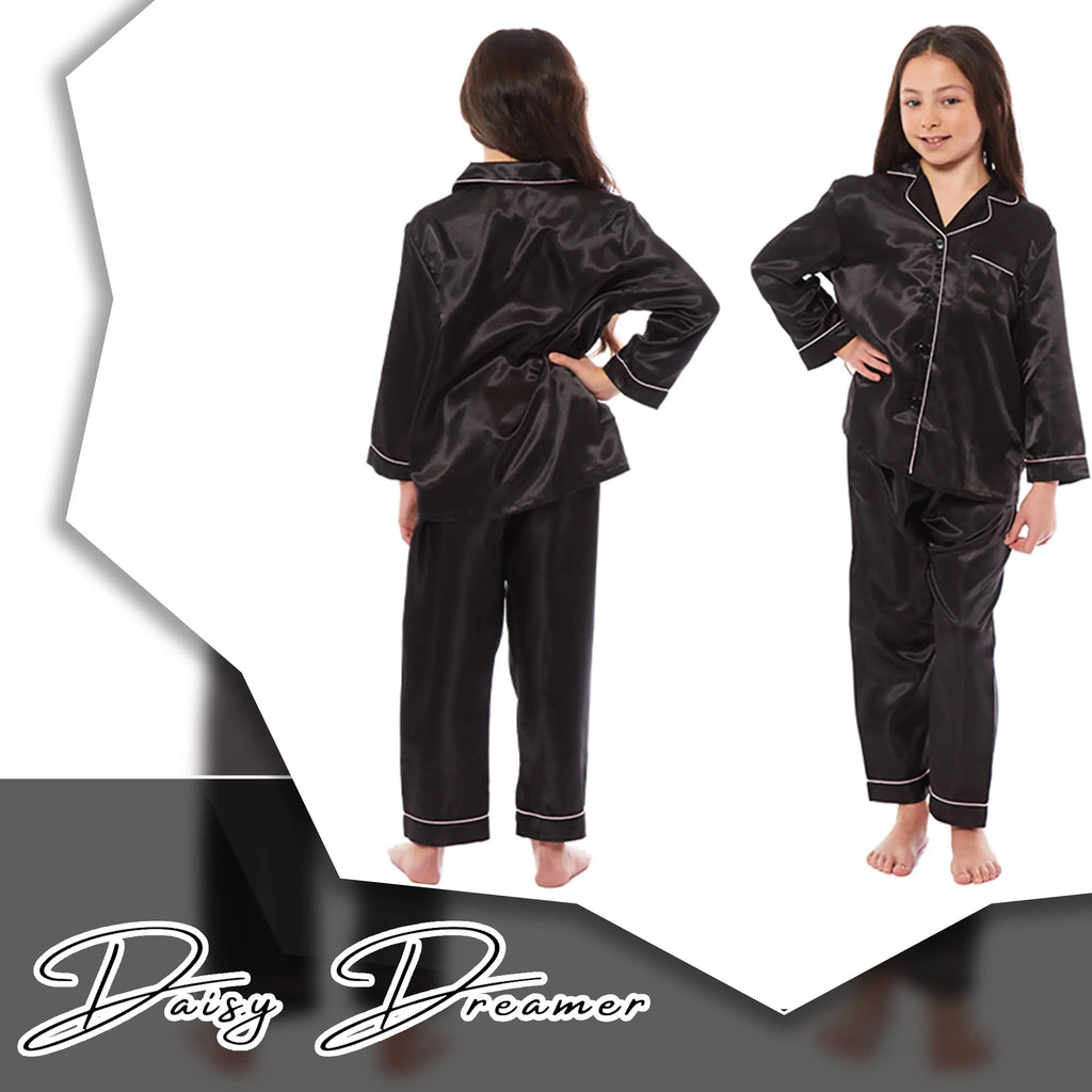 girls-satin-silk-long-sleeve-pyjama-set-elegant-loungewear-cosy-nightwear-button-down-shirt-loose-fit-pants-black-pink-grey-sizes-5-14-by-daisy-dreamer-pyjamas-1052973992 - Bobobiy
