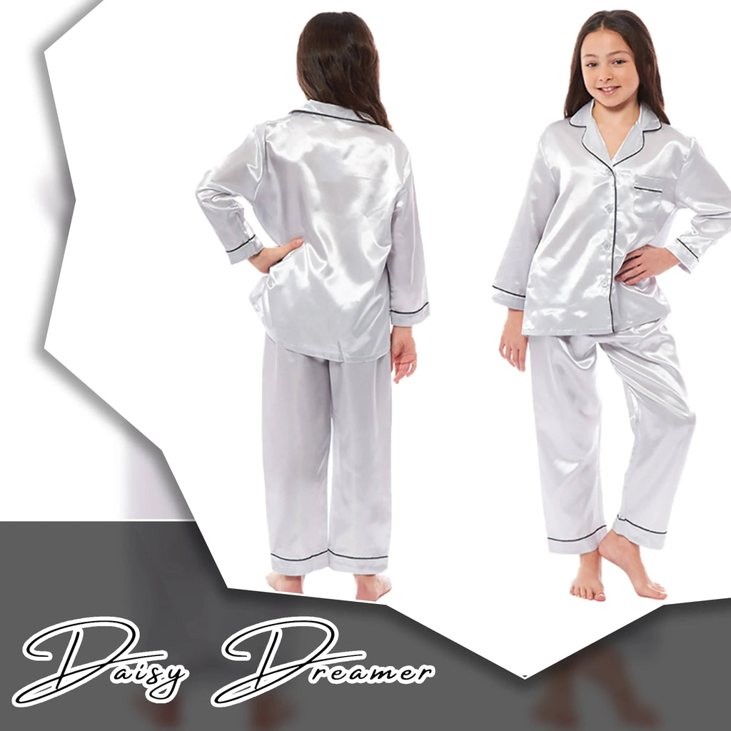 girls-satin-silk-long-sleeve-pyjama-set-elegant-loungewear-cosy-nightwear-button-down-shirt-loose-fit-pants-black-pink-grey-sizes-5-14-by-daisy-dreamer-pyjamas-1052973999 - Bobobiy