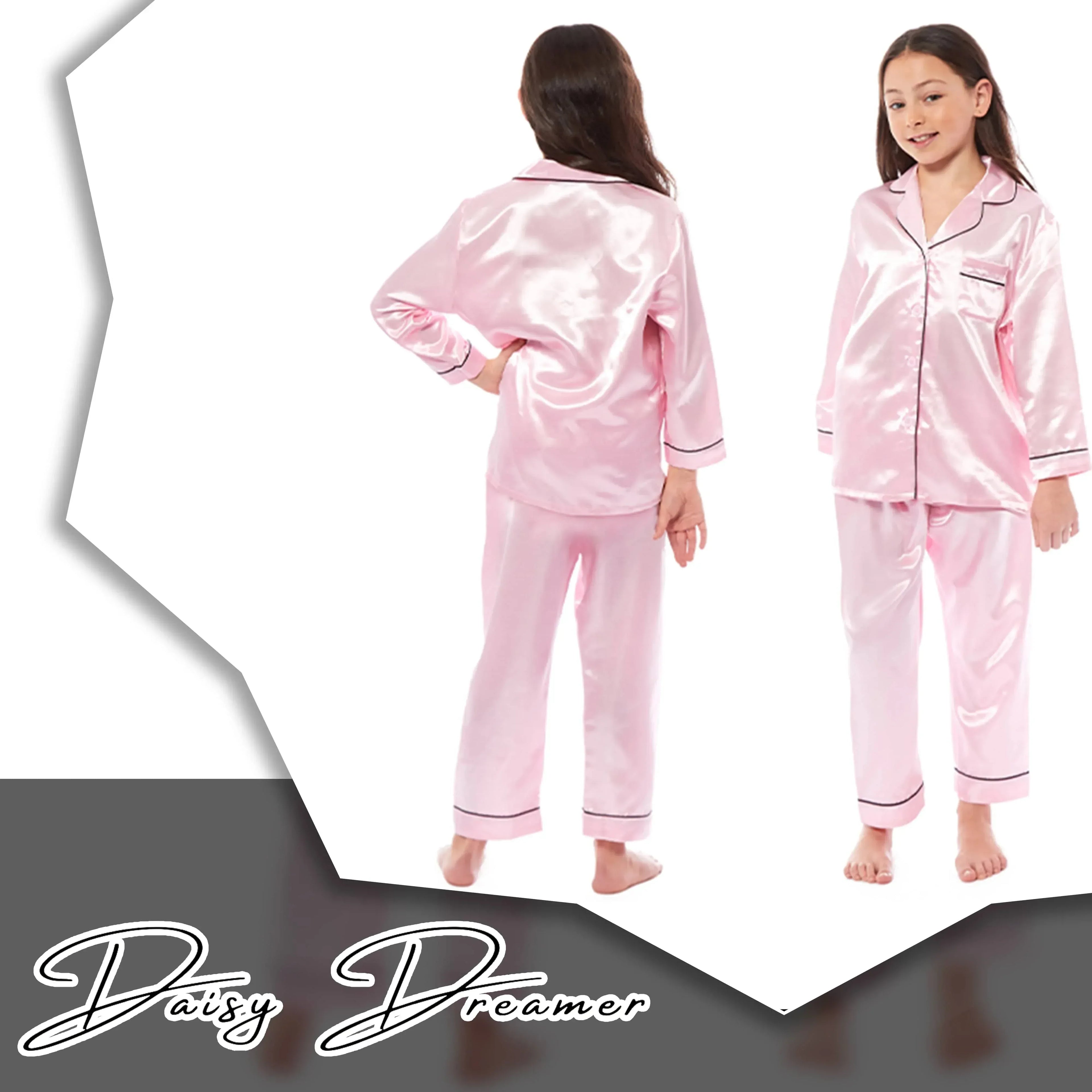 girls-satin-silk-long-sleeve-pyjama-set-elegant-loungewear-cosy-nightwear-button-down-shirt-loose-fit-pants-black-pink-grey-sizes-5-14-by-daisy-dreamer-pyjamas-1052974007 - Bobobiy