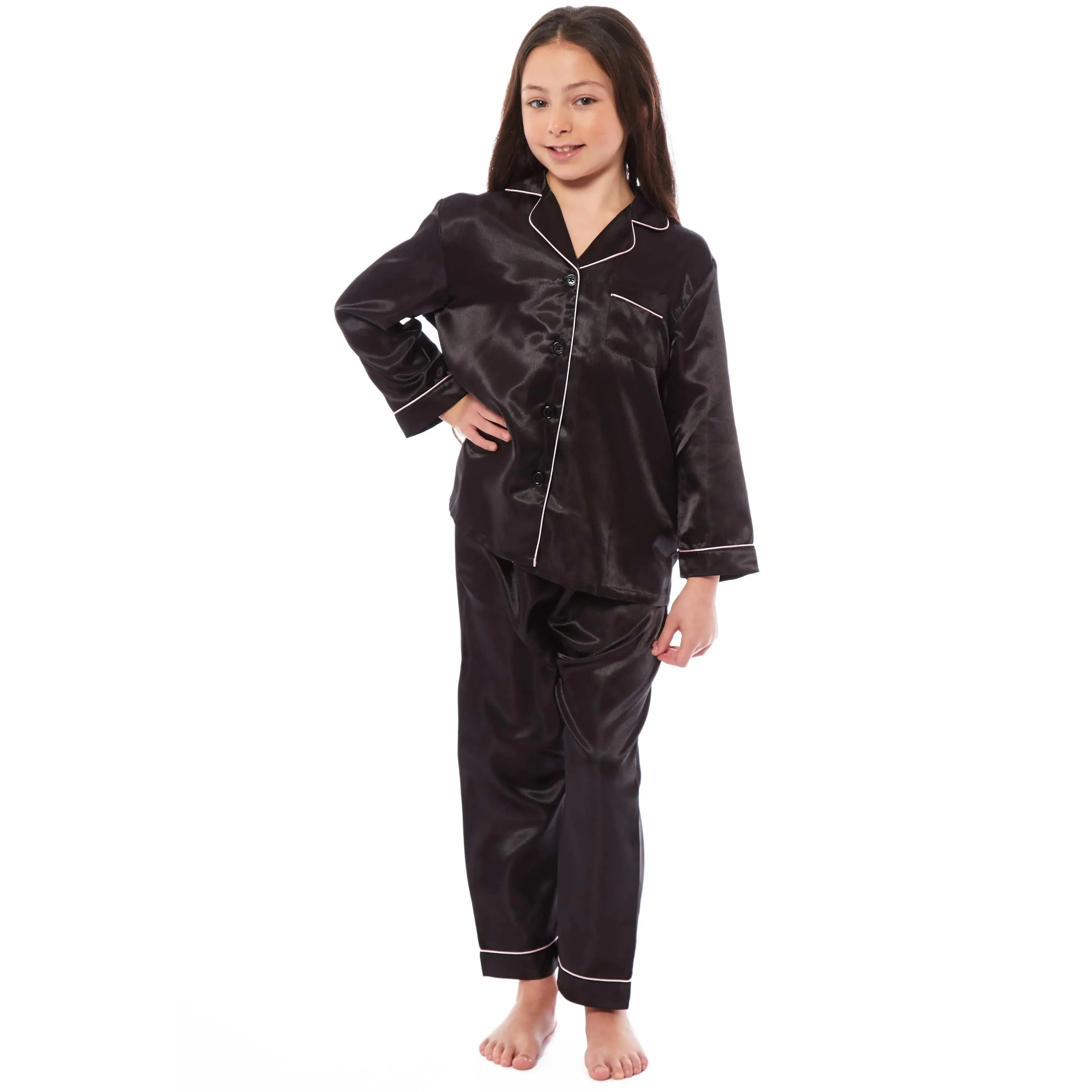 girls-satin-silk-long-sleeve-pyjama-set-elegant-loungewear-cosy-nightwear-button-down-shirt-loose-fit-pants-black-pink-grey-sizes-5-14-by-daisy-dreamer-pyjamas-1052979606 - Bobobiy
