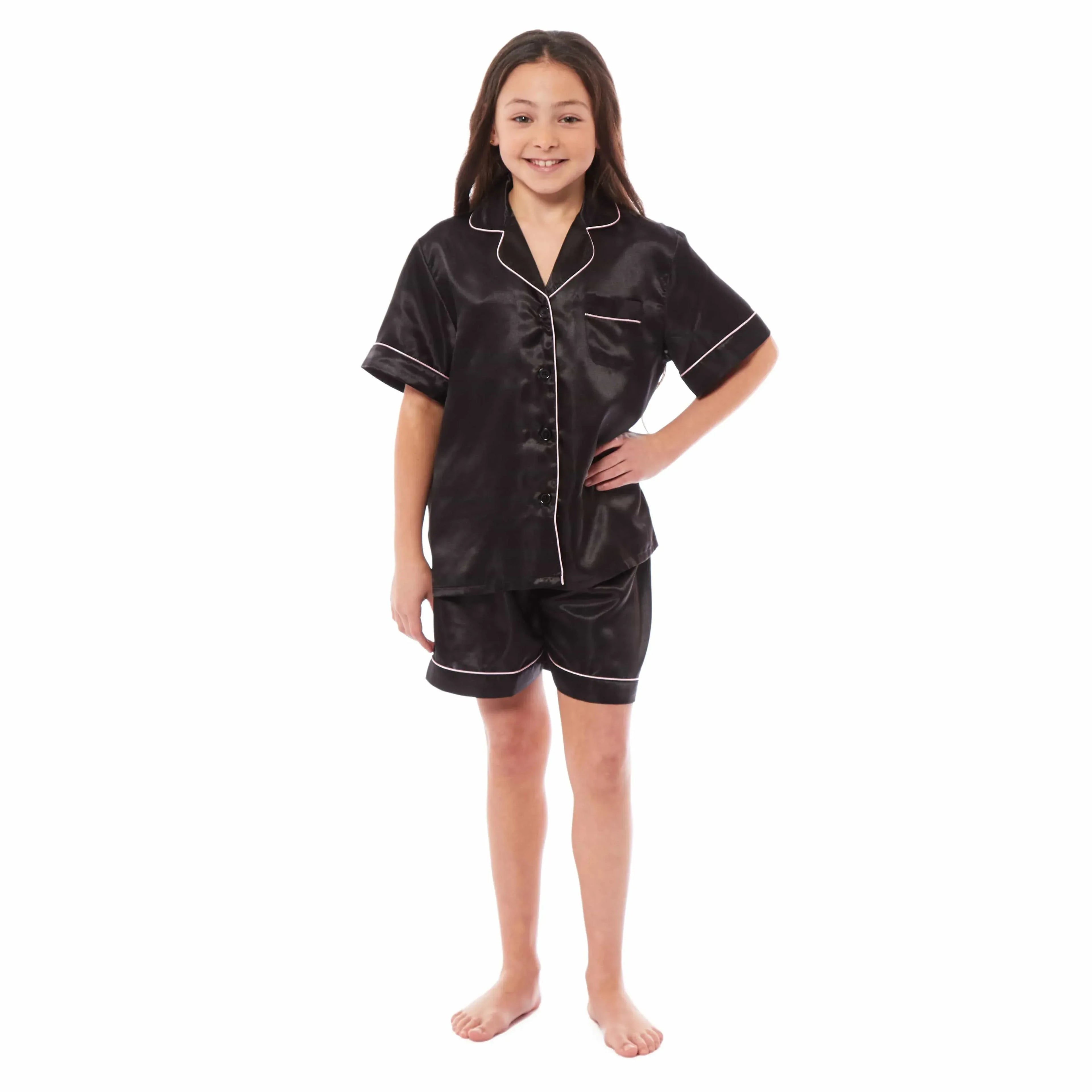 girls-satin-silk-short-pyjama-set-button-down-shirt-and-loose-fitting-pants-loungewear-nightwear-for-ages-5-14-black-pink-grey-by-daisy-dreamer-5-6-yrs-black-pyjamas-1052974093 - Bobobiy