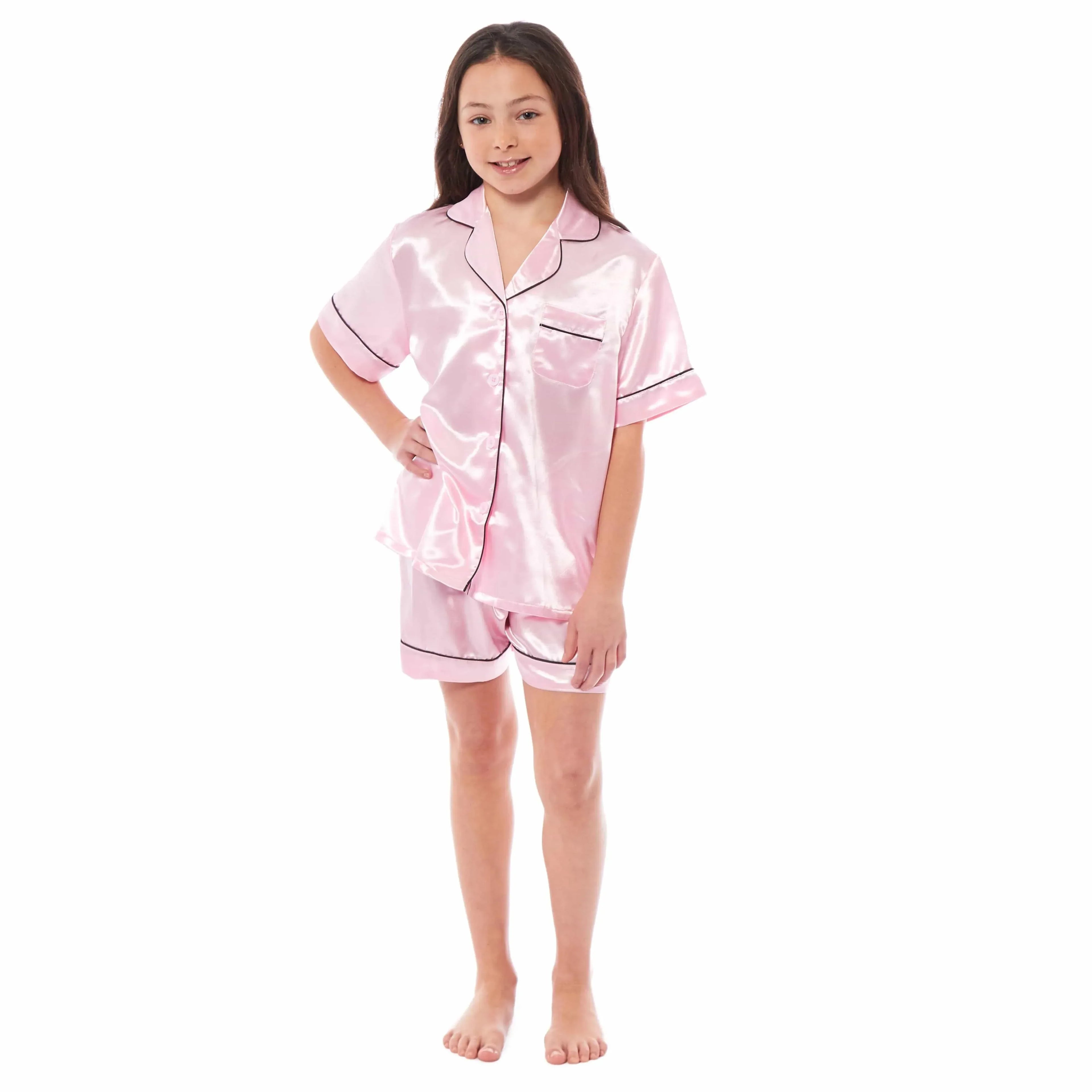 girls-satin-silk-short-pyjama-set-button-down-shirt-and-loose-fitting-pants-loungewear-nightwear-for-ages-5-14-black-pink-grey-by-daisy-dreamer-5-6-yrs-pink-pyjamas-1052974107 - Bobobiy
