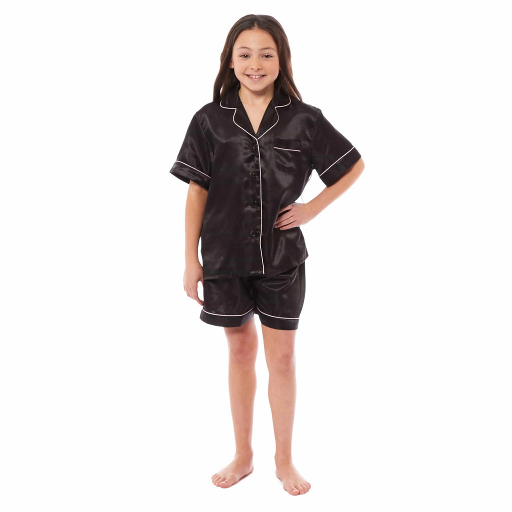 girls-satin-silk-short-pyjama-set-button-down-shirt-and-loose-fitting-pants-loungewear-nightwear-for-ages-5-14-black-pink-grey-by-daisy-dreamer-pyjamas-1052974090 - Bobobiy