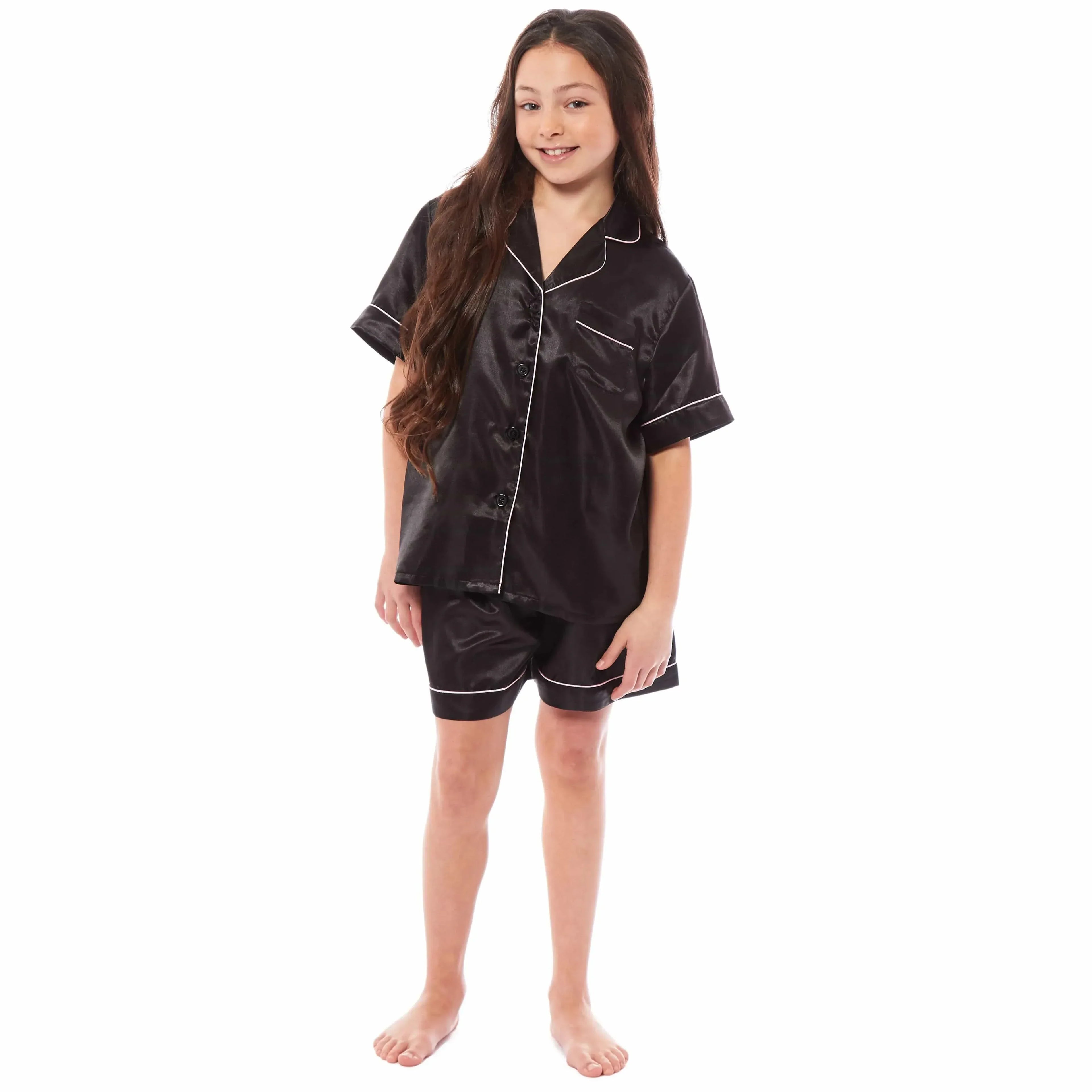 girls-satin-silk-short-pyjama-set-button-down-shirt-and-loose-fitting-pants-loungewear-nightwear-for-ages-5-14-black-pink-grey-by-daisy-dreamer-pyjamas-1052974092 - Bobobiy
