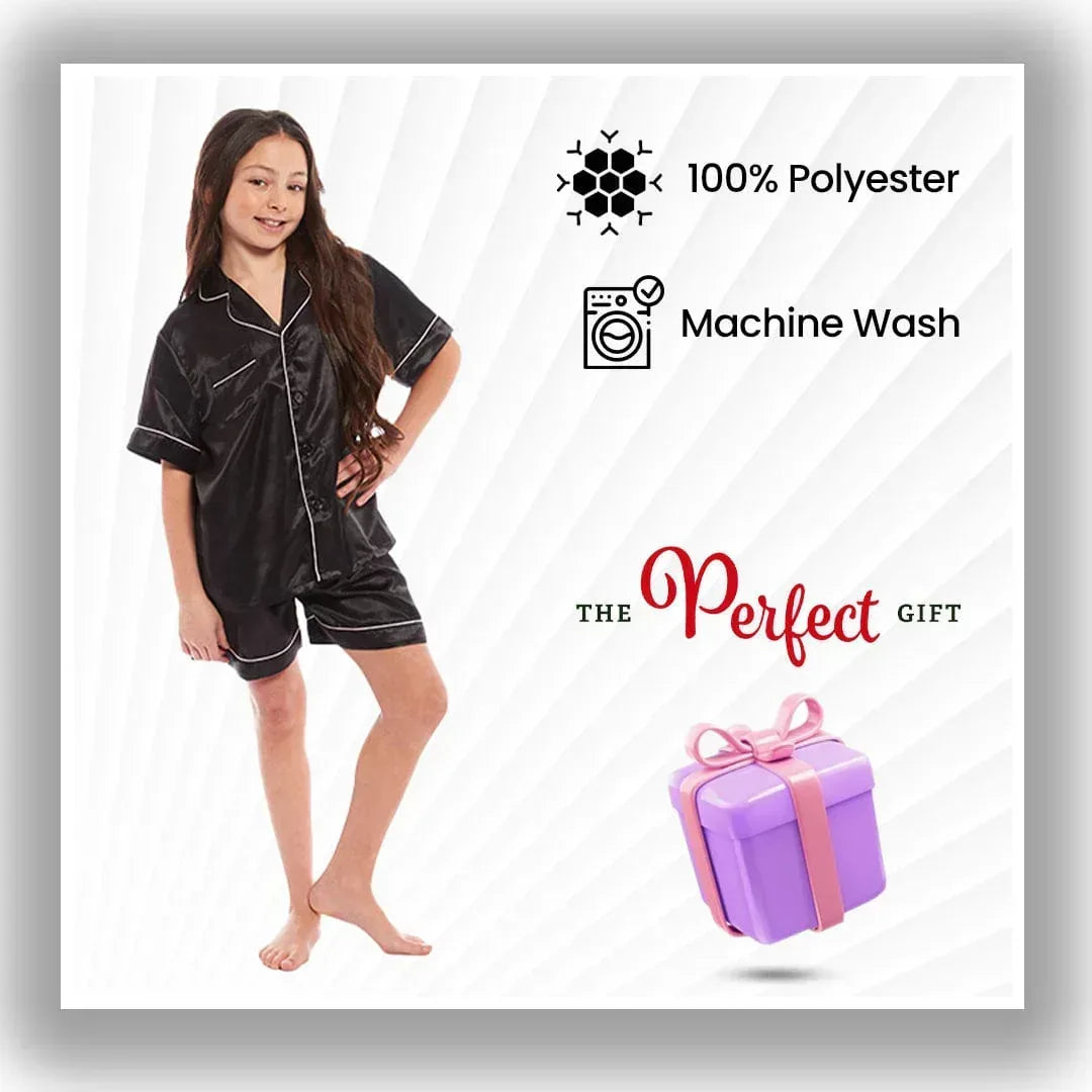girls-satin-silk-short-pyjama-set-button-down-shirt-and-loose-fitting-pants-loungewear-nightwear-for-ages-5-14-black-pink-grey-by-daisy-dreamer-pyjamas-1052974095 - Bobobiy