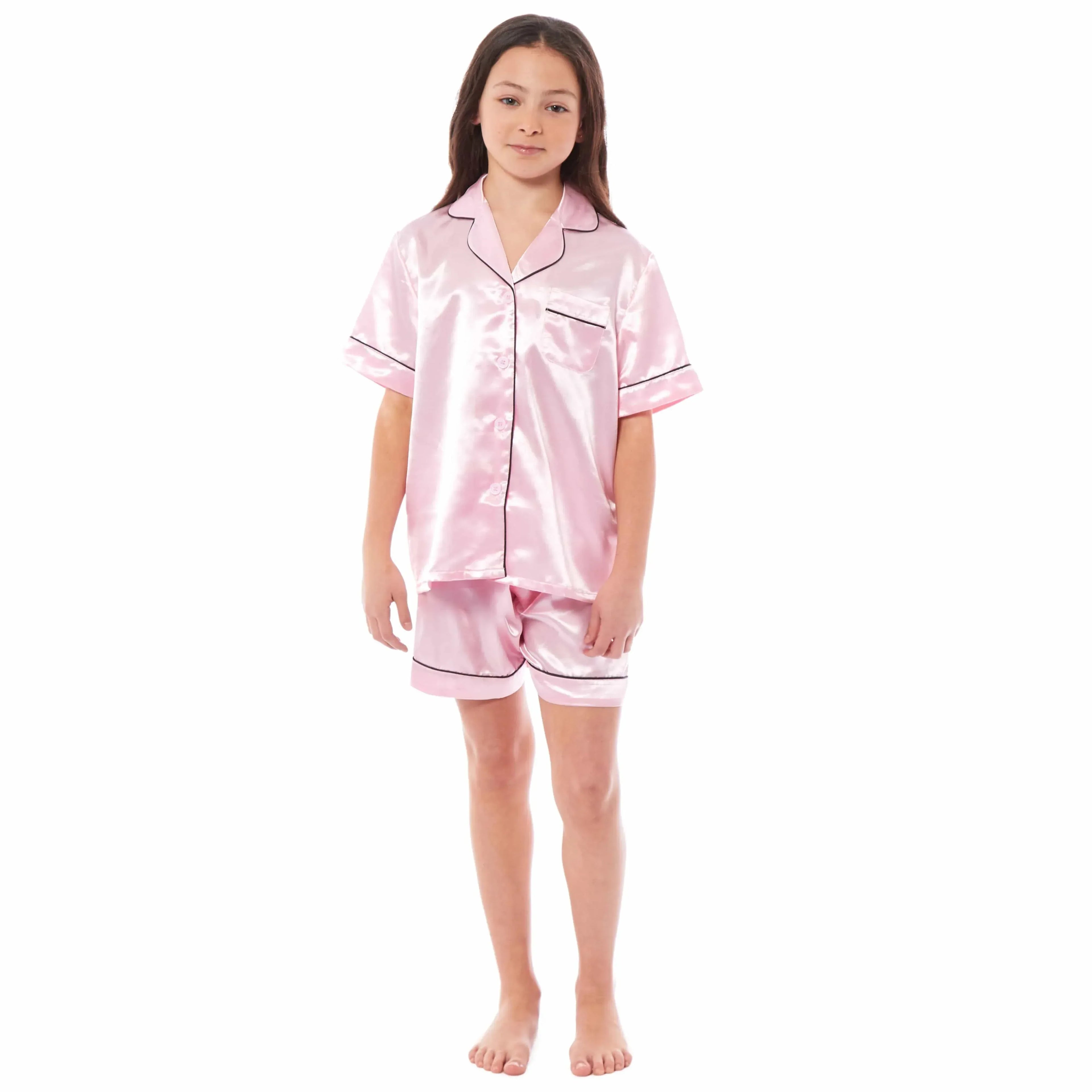 girls-satin-silk-short-pyjama-set-button-down-shirt-and-loose-fitting-pants-loungewear-nightwear-for-ages-5-14-black-pink-grey-by-daisy-dreamer-pyjamas-1052974104 - Bobobiy