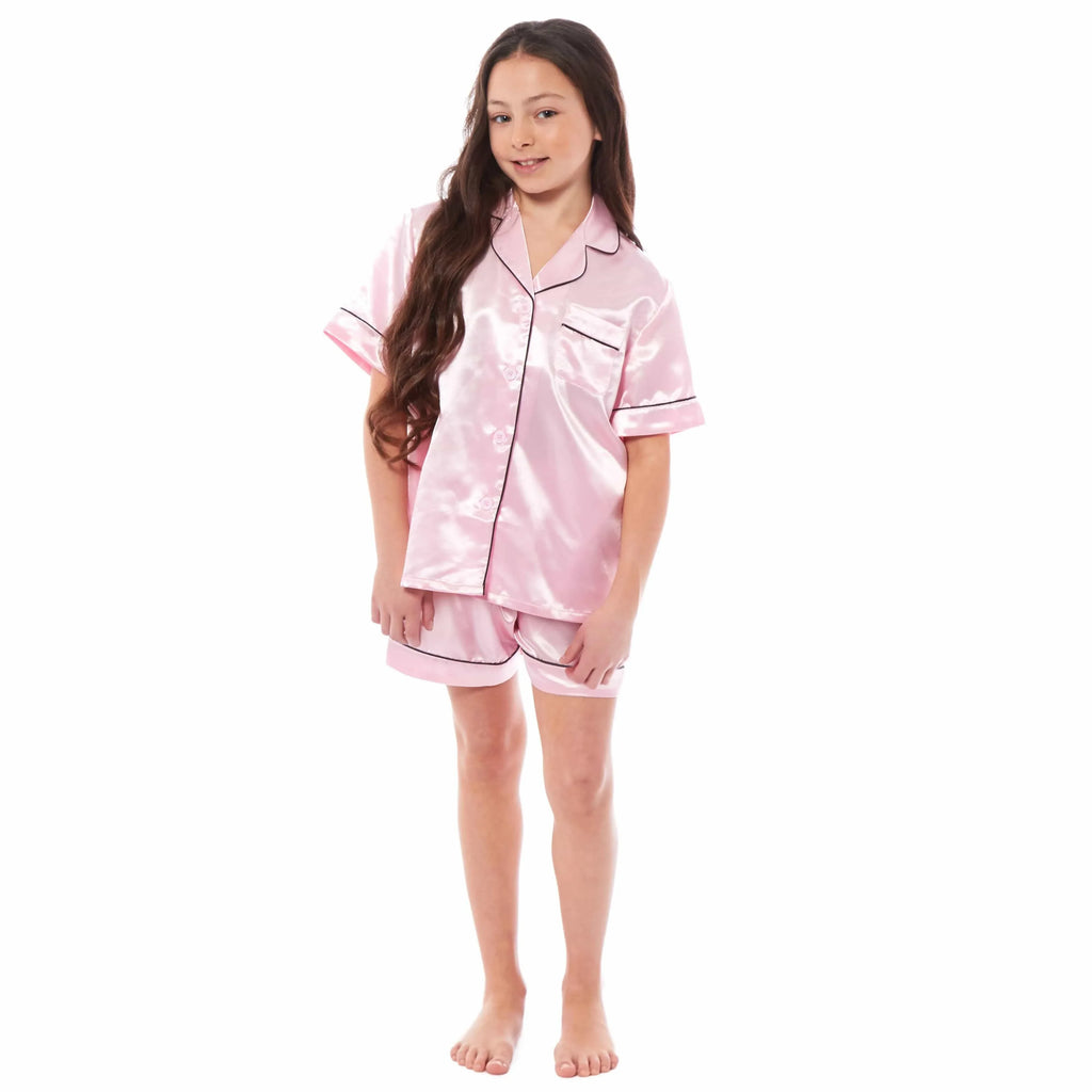 girls-satin-silk-short-pyjama-set-button-down-shirt-and-loose-fitting-pants-loungewear-nightwear-for-ages-5-14-black-pink-grey-by-daisy-dreamer-pyjamas-1052974106 - Bobobiy