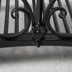 Black metal bridge crossbar with ornate floral finial detail