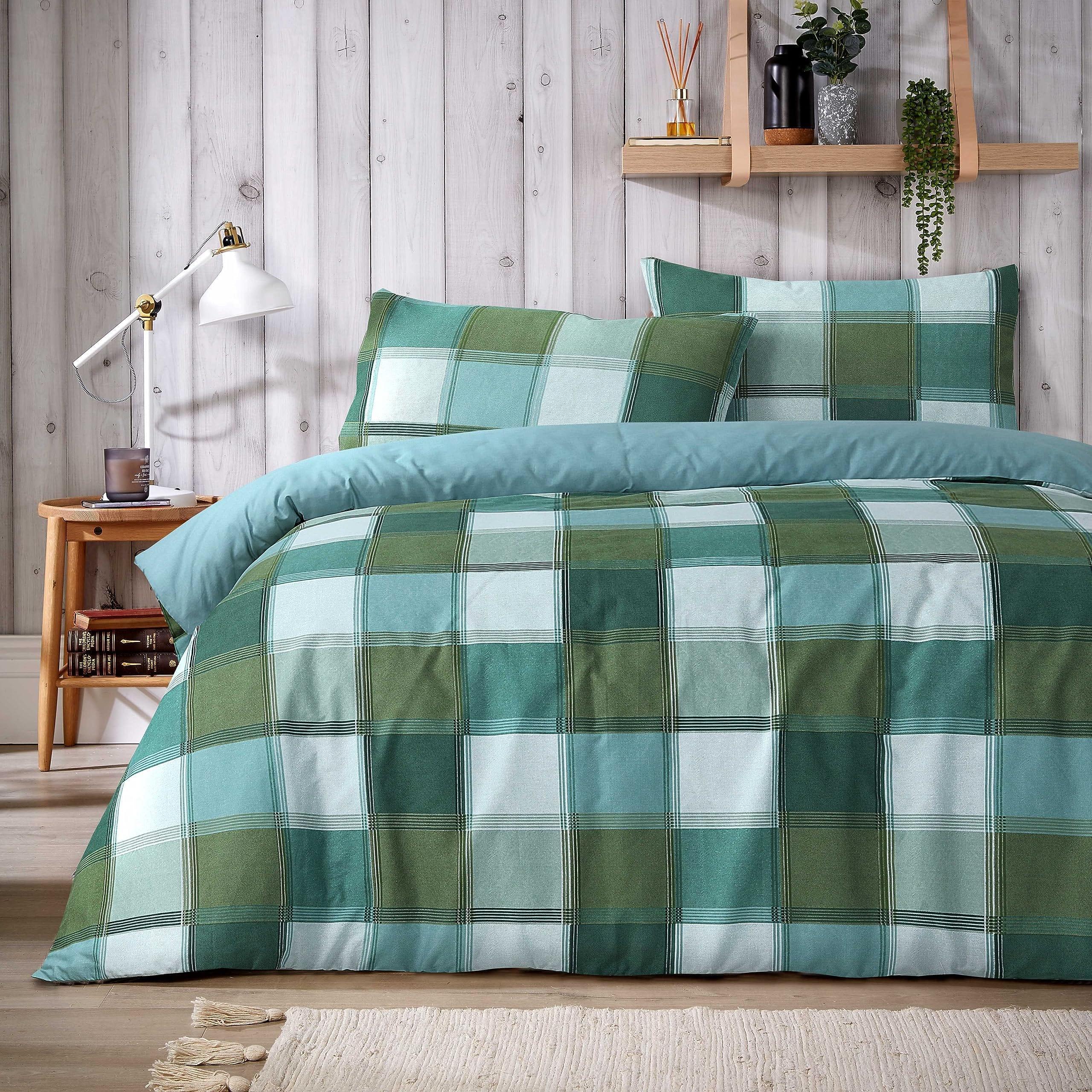 Glencoe Reversible Check Duvet Cover Set with Pillowcases Classic Polycotton Bedding Available in Single Double King Sizes