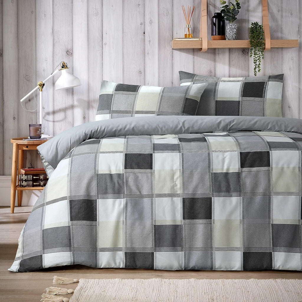 glencoe-reversible-check-duvet-cover-set-with-pillowcases-classic-polycotton-bedding-available-in-single-double-king-sizes-by-olivia-rocco-grey-single-duvet-cover-945870082 - Bobobiy