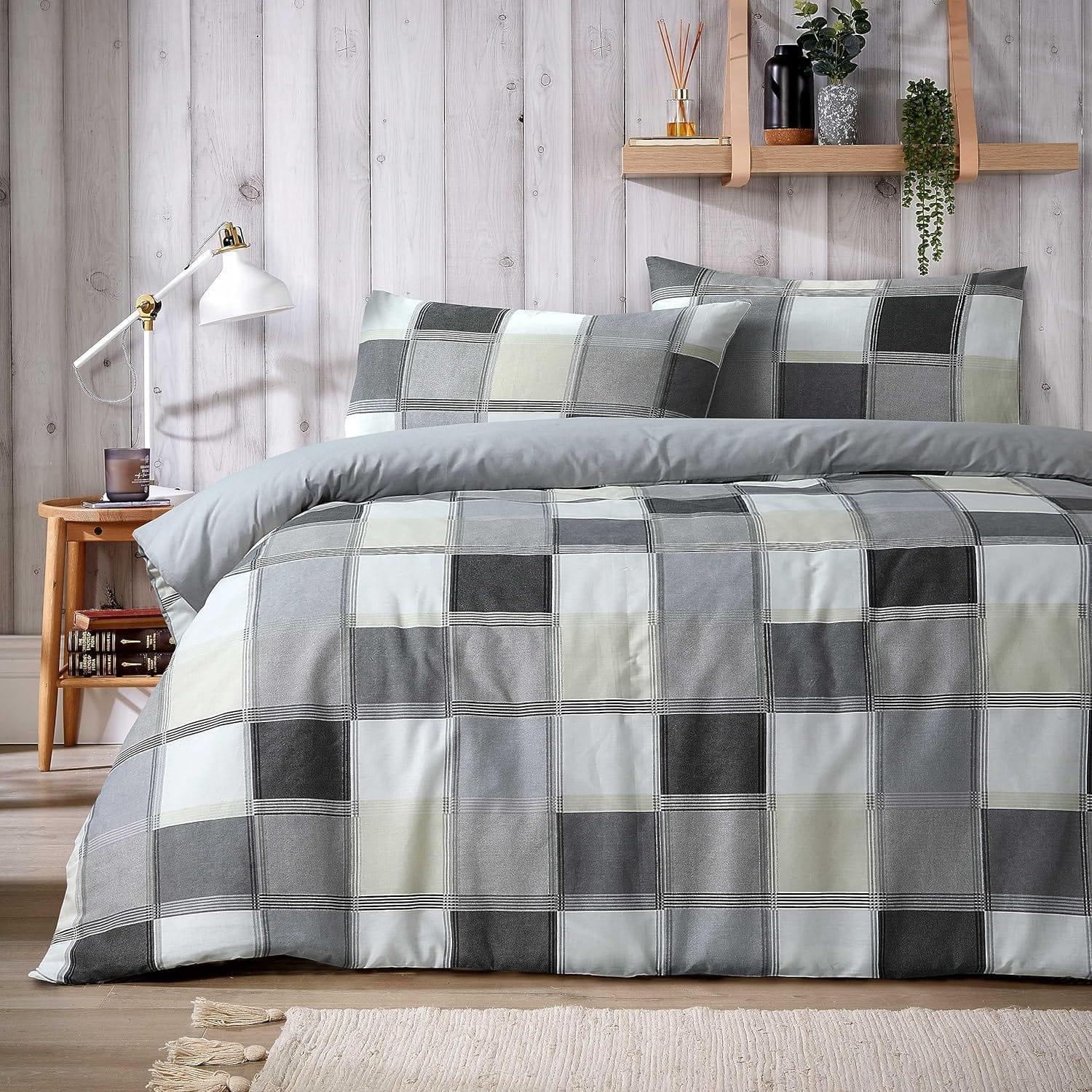glencoe-reversible-check-duvet-cover-set-with-pillowcases-classic-polycotton-bedding-available-in-single-double-king-sizes-by-olivia-rocco-grey-single-duvet-cover-945870082 - Bobobiy