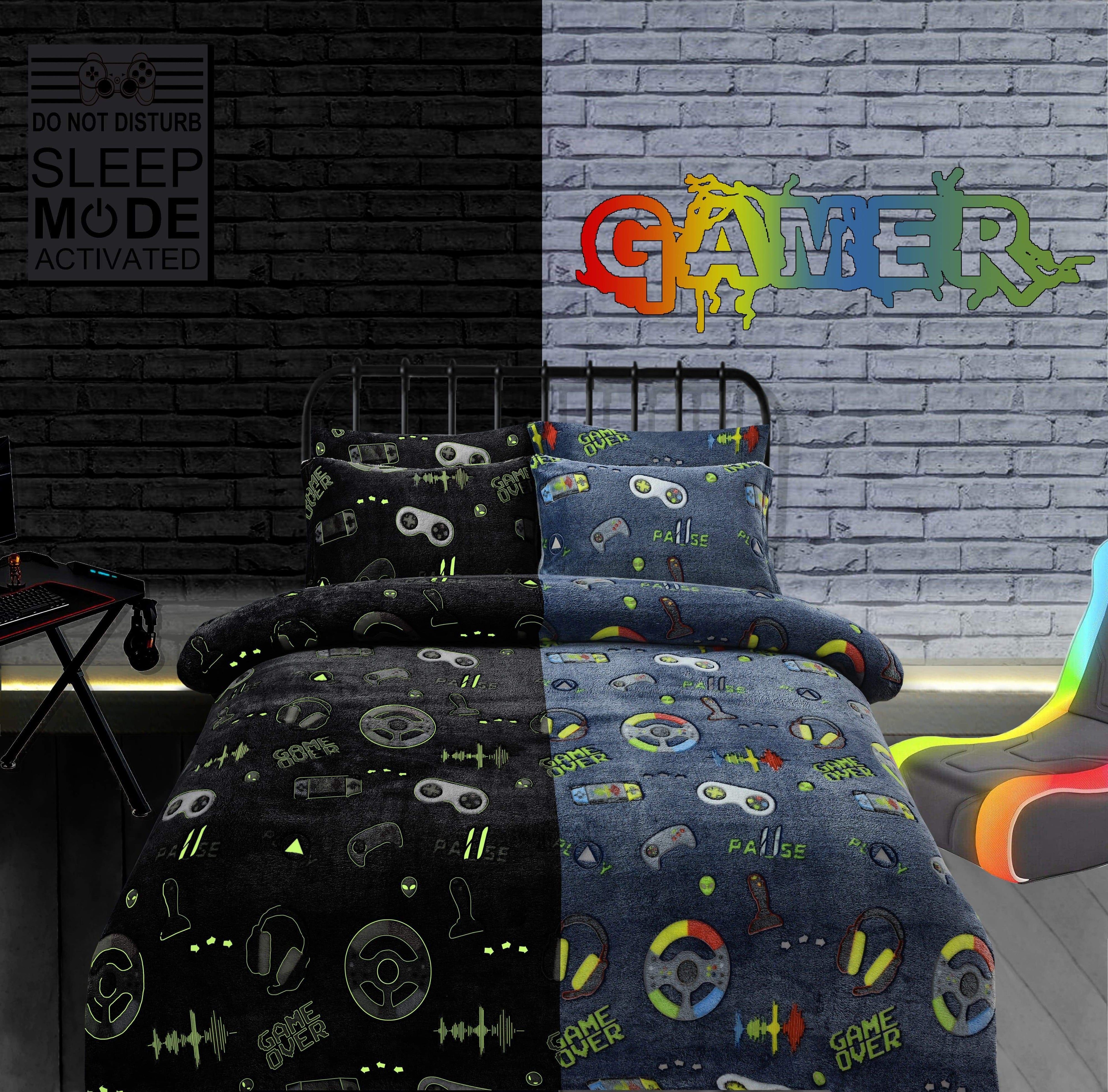 Glow In The Dark Teddy Fleece Duvet Set for Kids Warm Cosy Bedding Perfect for Winter