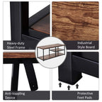 Rustic brown TV console table with heavy-duty steel frame and protective feet pads
