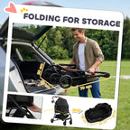 Black foldable pet stroller with storage design and detachable carrier bag