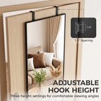 Black rectangular mirror with adjustable hook height details
