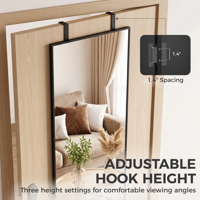 Black rectangular mirror with adjustable hook height details
