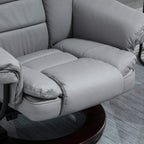 Gray recliner seat and armrest padding with curved arm cushion and footrest detail